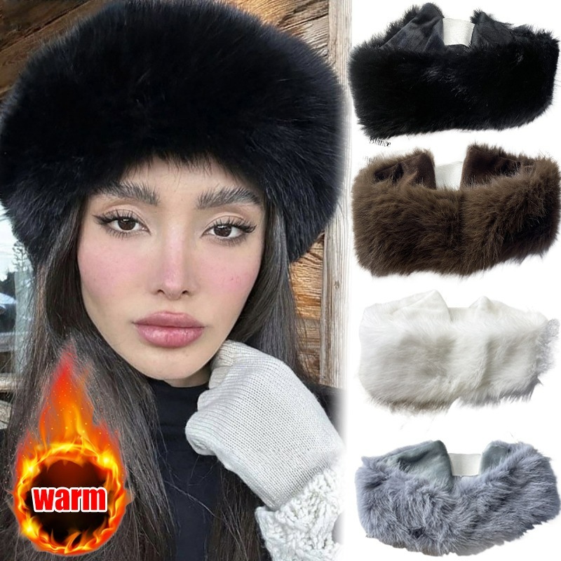 Fleece Ear Warmer Band - Bandeau en fourrure à large bande,