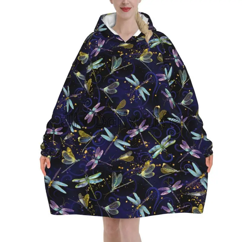 Sherpa Hoodie Fleece - Dragonfly Galaxy – couverture à capuche